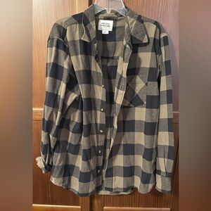 Black and Tan Plaid Button-Up Shirt